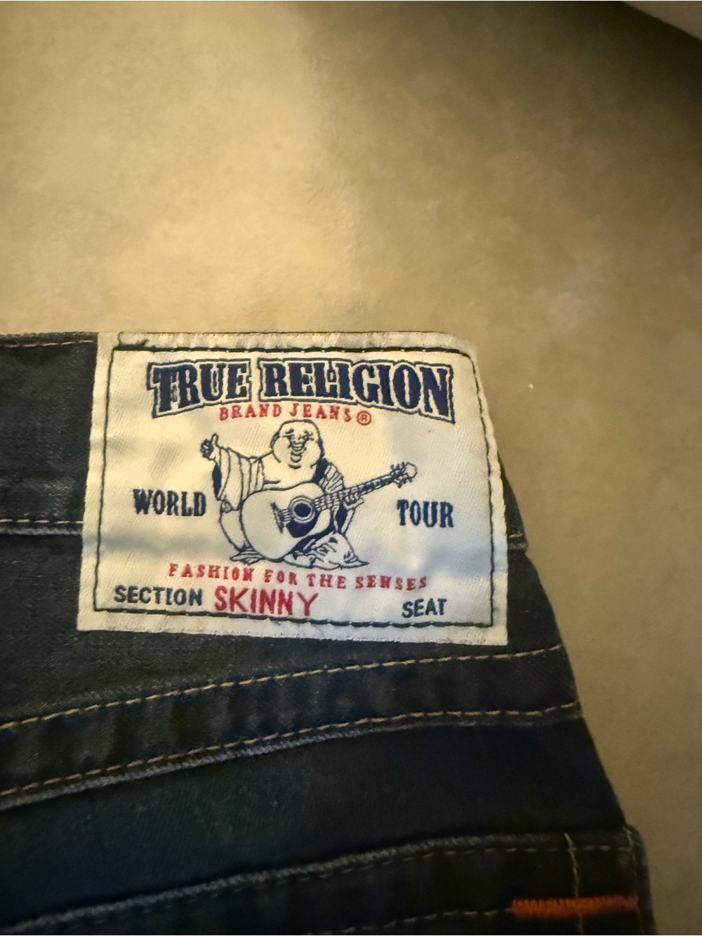 True Religion Skinny Jeans in Dark Blue Denim with White Label